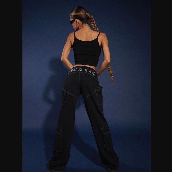 Princess Polly Jagger & Stone Christina Black Cargo Pants 2 - Picture 4 of 8